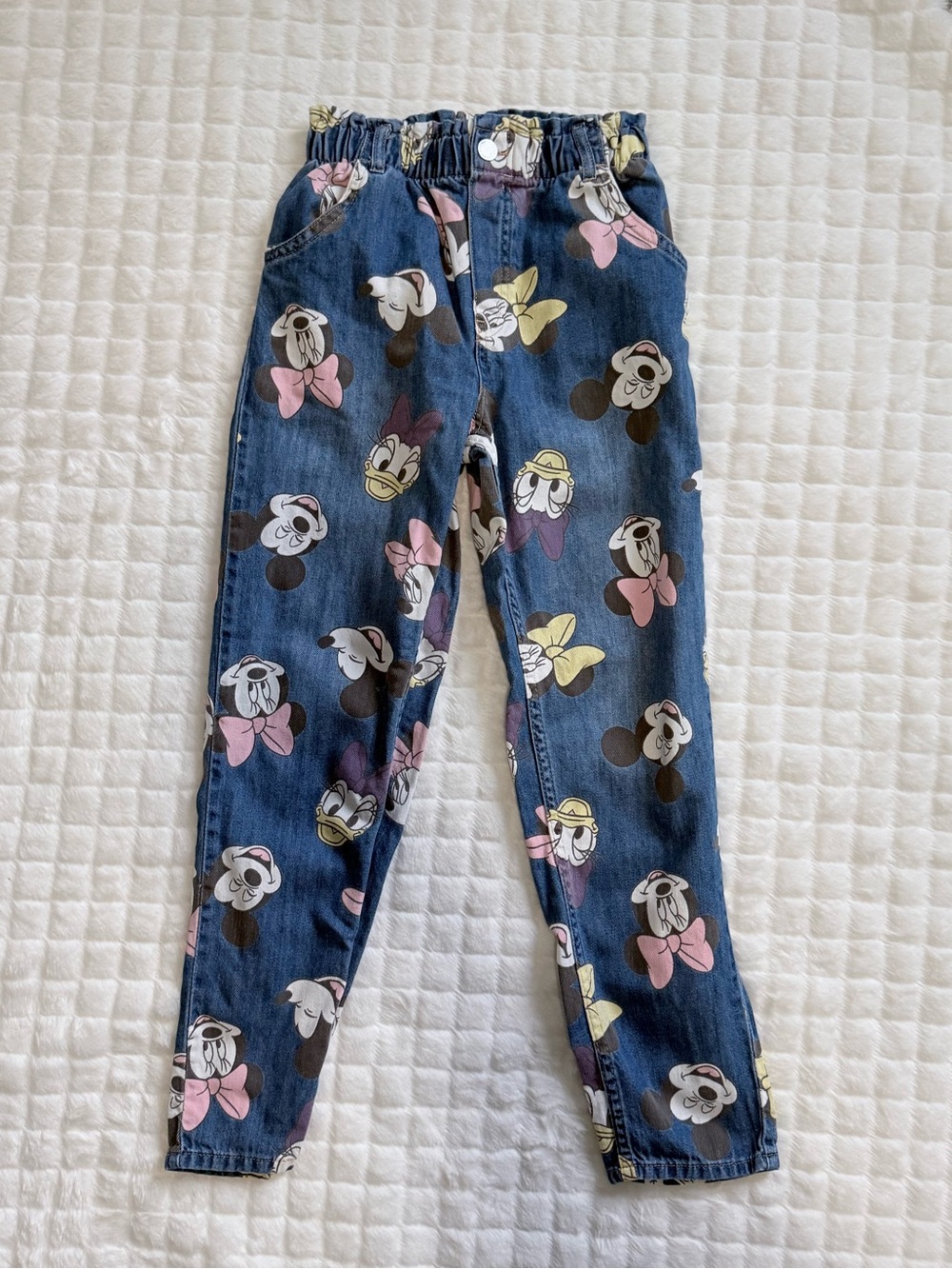 Disney Girls' Blue Minnie Mouse Print Denim Straight Leg Ruffle Waist Jeans H&M